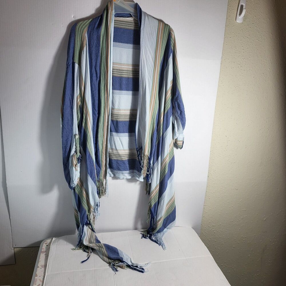 Altar’d State Fringe Open Front Cardigan, Lightweight Striped Size M